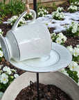 Teacup Bird Feeder - Noritake Delicate White Lace Flowers/Silver Trim