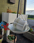 Teacup Bird Feeder - White/Yellow Flower Vine
