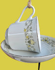 Teacup Bird Feeder - White/Yellow Flower Vine
