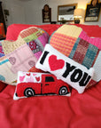 Red Love Delivery Truck Throw Pillow