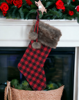 C_Buffalo Check Faux Fur Trimmed Stocking