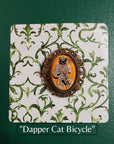 Vintage Black Cat Handmade Brooch - Dapper Cat Bicycle