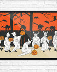Mid-Mod Print - Halloween Ghost & Jack-O-Lantern Parade