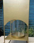 VERSATILE GLASS HURRICANE WITH ANTIQUE BRASS METAL STAND