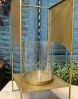 VERSATILE GLASS HURRICANE WITH ANTIQUE BRASS METAL STAND