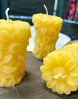 Handmade Beeswax Daisy Pillar Candle