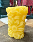 Handmade Beeswax Daisy Pillar Candle