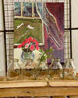 Set of Five Glass Bud Vases with Recycled Wood Base