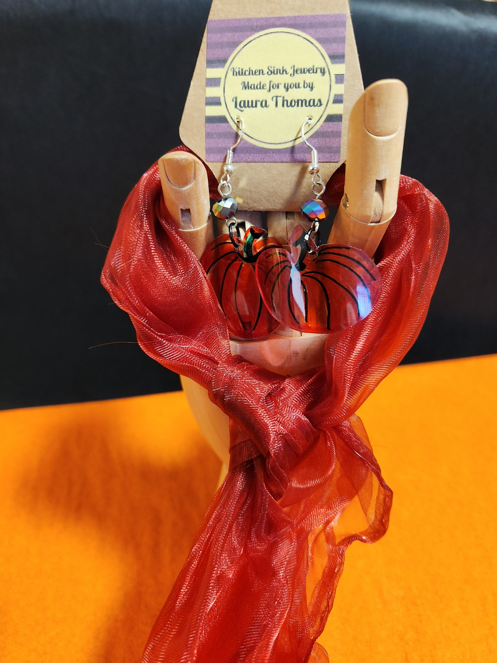 Halloween Spooky Earrings Sets - Gourd Orange Scarf &amp; Orange Pumpkins (2 styles)