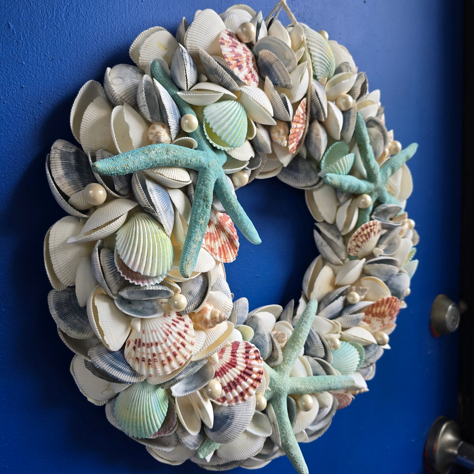Coastal Seashell Wreath -  Light Blue/Aqua