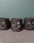 Black Clay Jack-o-Lantern Candle Holders