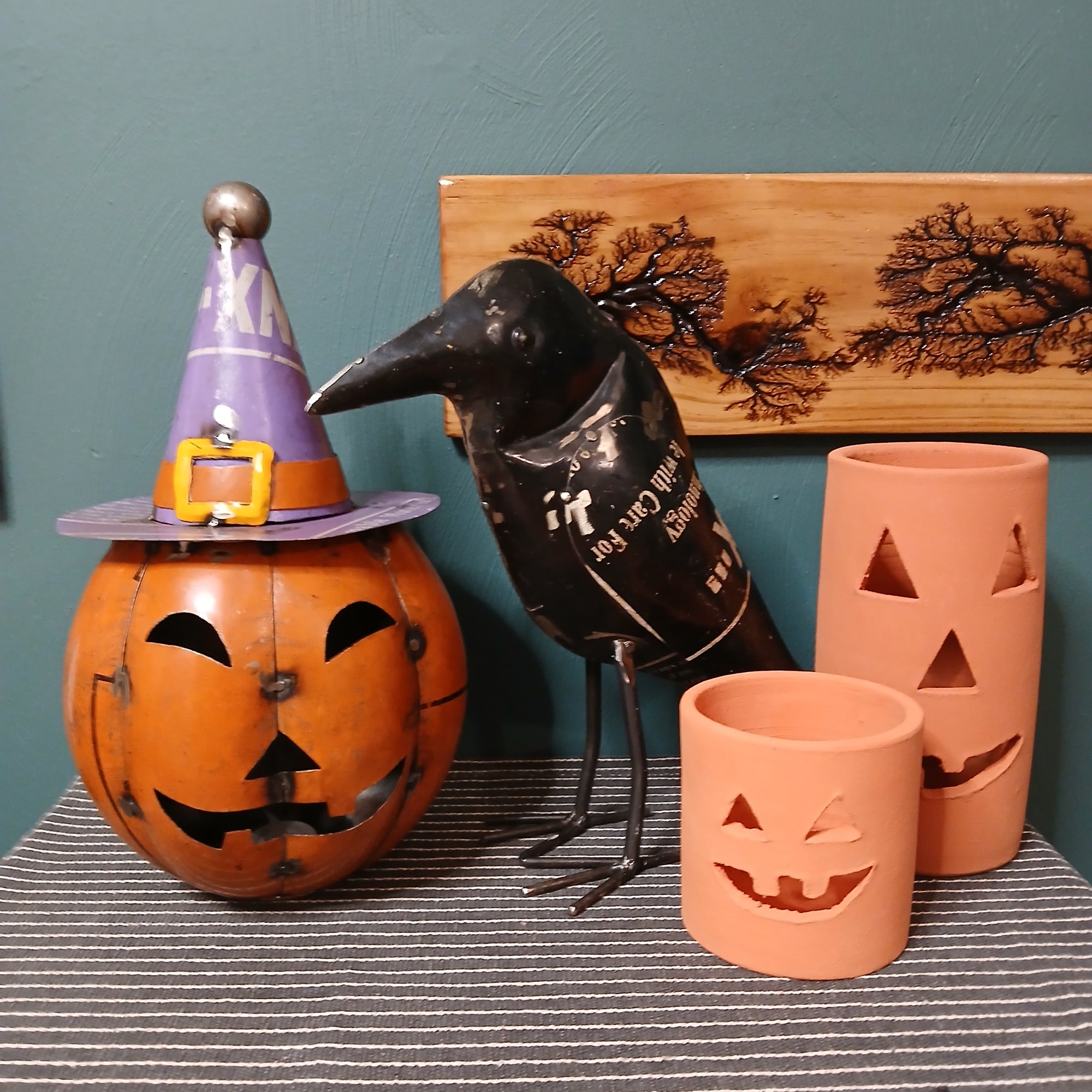 Terra Cotta Jack O&#39; Lantern Votive Candle Holders - Tall