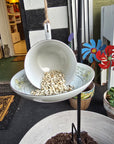 Teacup Bird Feeder - White/Yellow Flower Vine