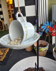 Teacup Bird Feeder - White/Yellow Flower Vine
