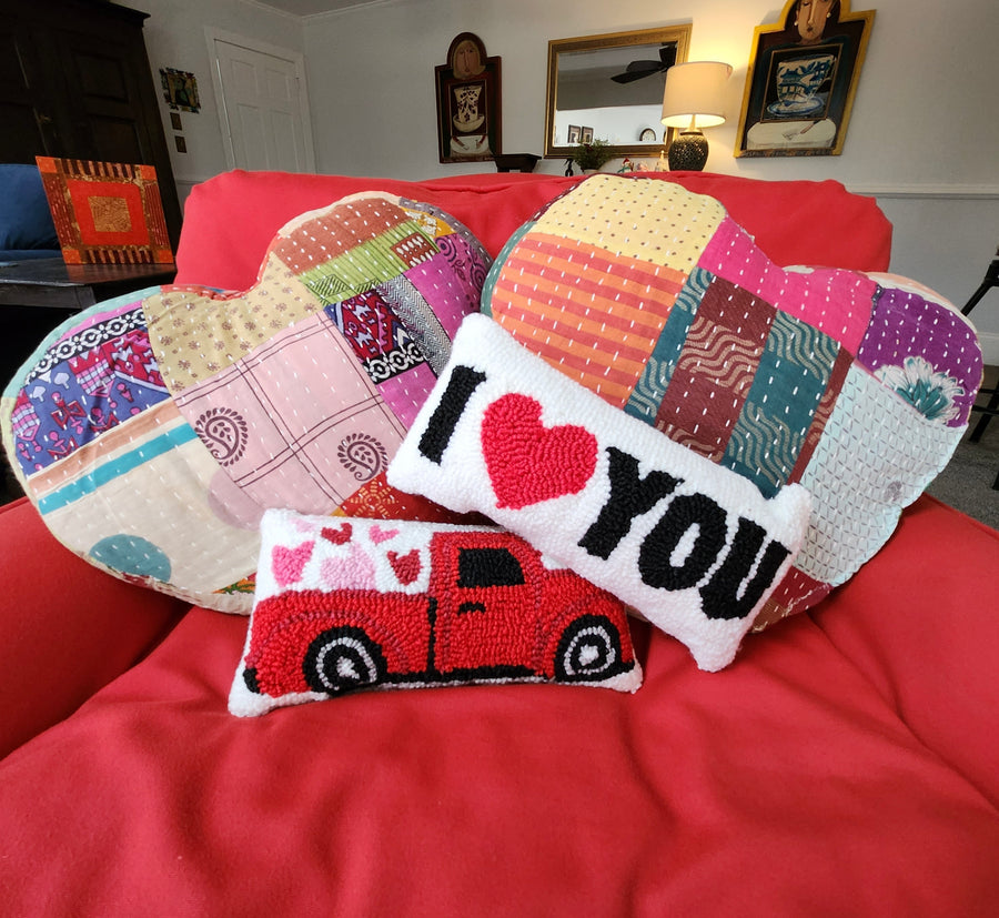 Red Love Delivery Truck Throw Pillow