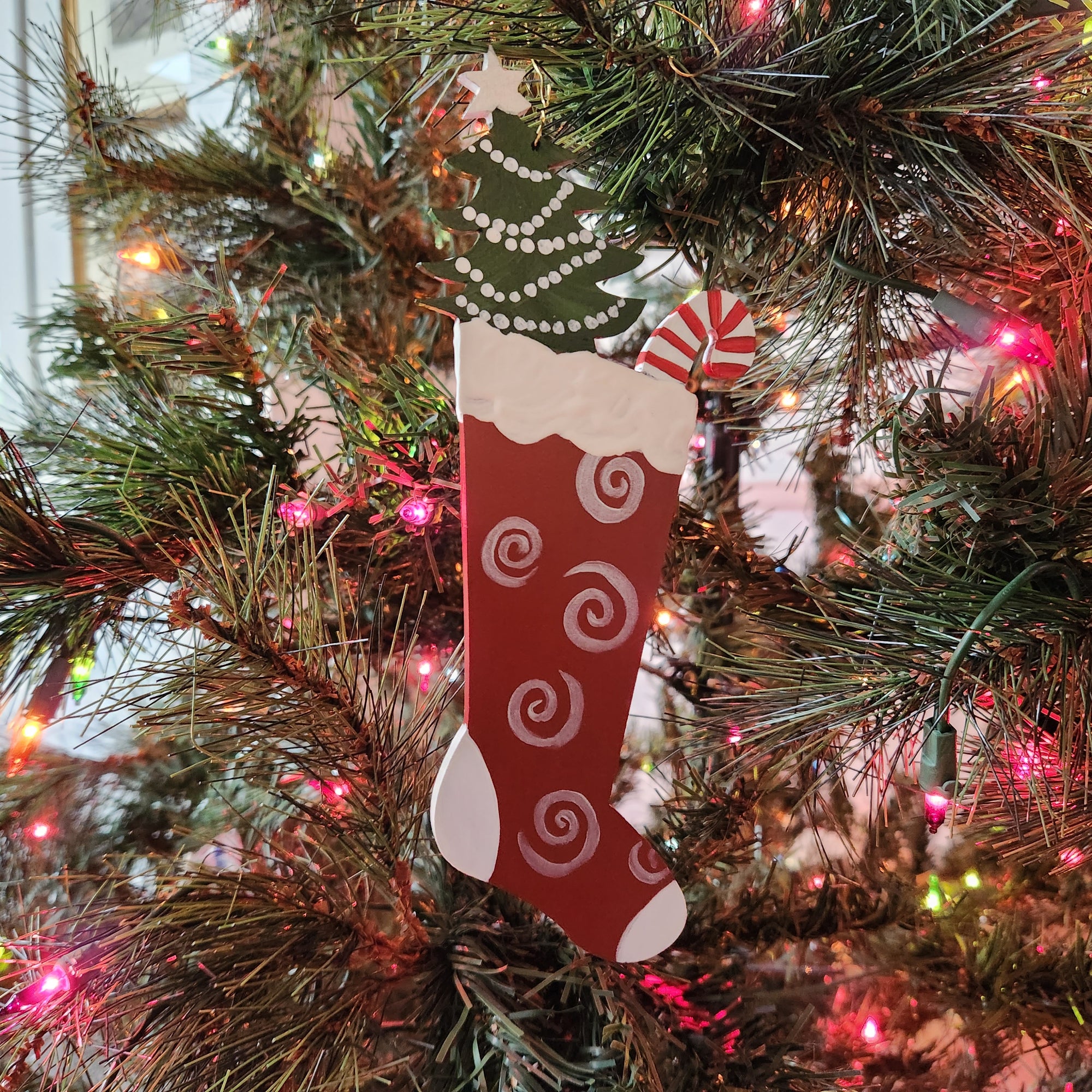 Nancy Thomas Stocking Ornament (Yellow w. Blue Stars)