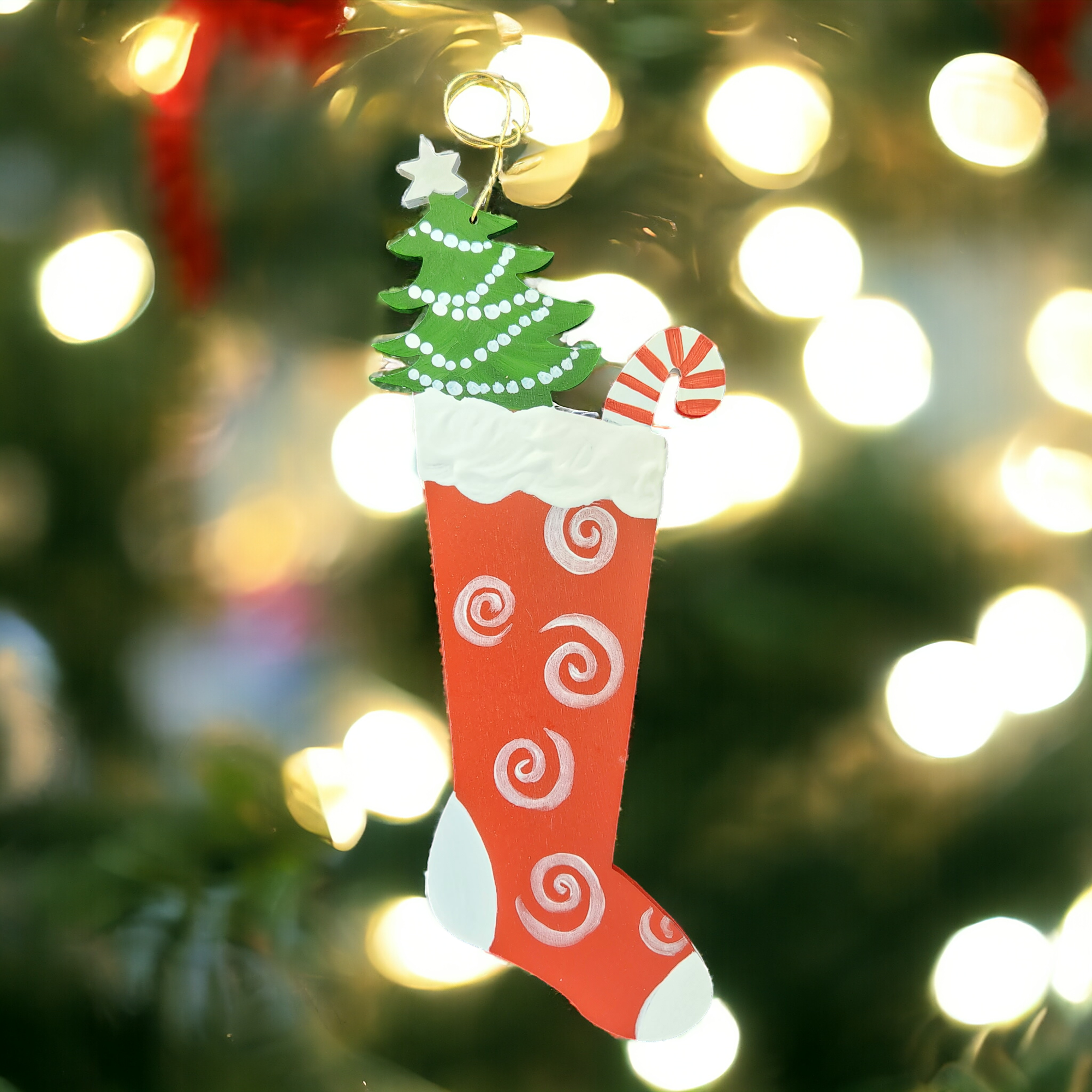 Nancy Thomas Stocking Ornament (Red/White Stripe)