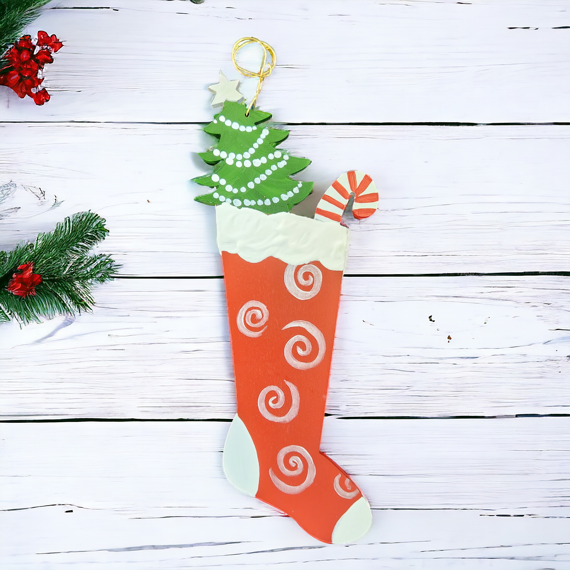 Nancy Thomas Stocking Ornament (Yellow w. Blue Stars)