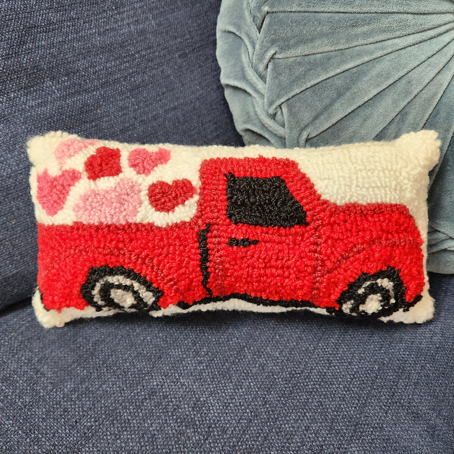Red Love Delivery Truck Throw Pillow