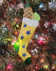 Nancy Thomas Stocking Ornament (Yellow w. Blue Stars)