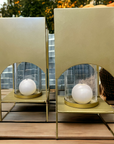 VERSATILE GLASS HURRICANE WITH ANTIQUE BRASS METAL STAND