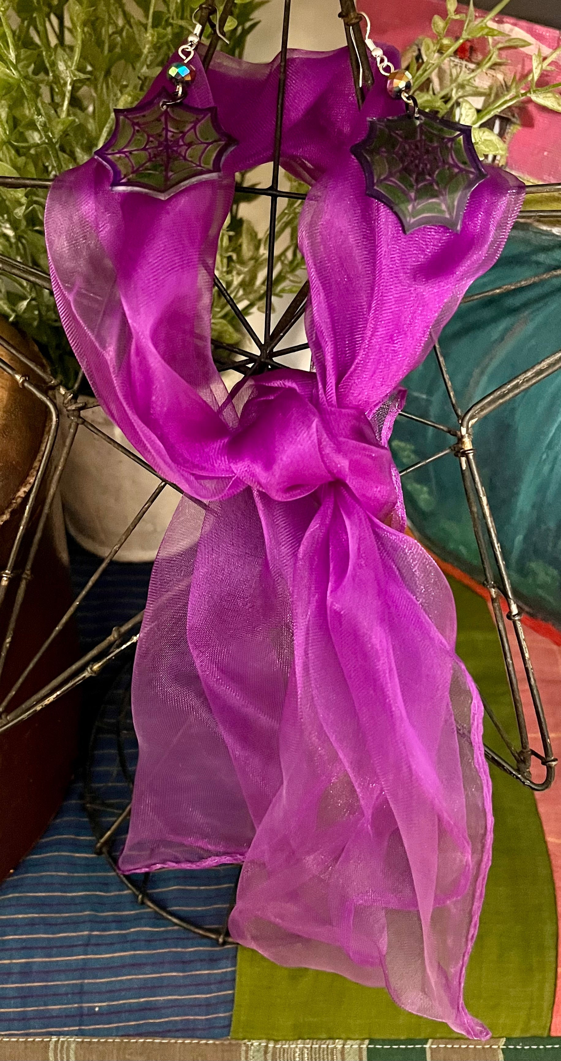 Halloween Spooky Earrings Sets - Ghostie White Scarf &amp; Spider Webs