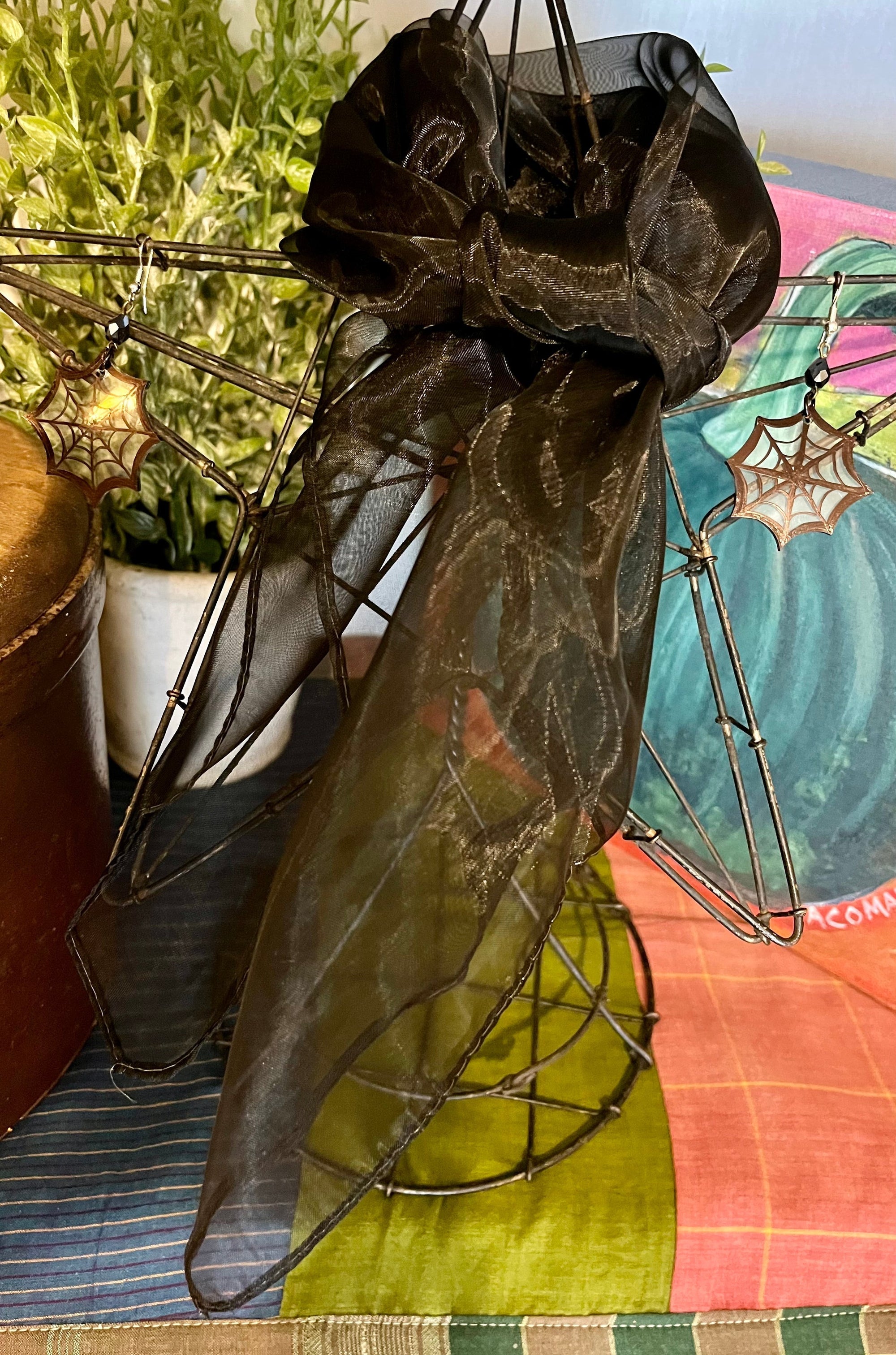 Halloween Spooky Earrings Sets - Rich Cocoa Brown Scarf &amp; Pumpkin Earrings