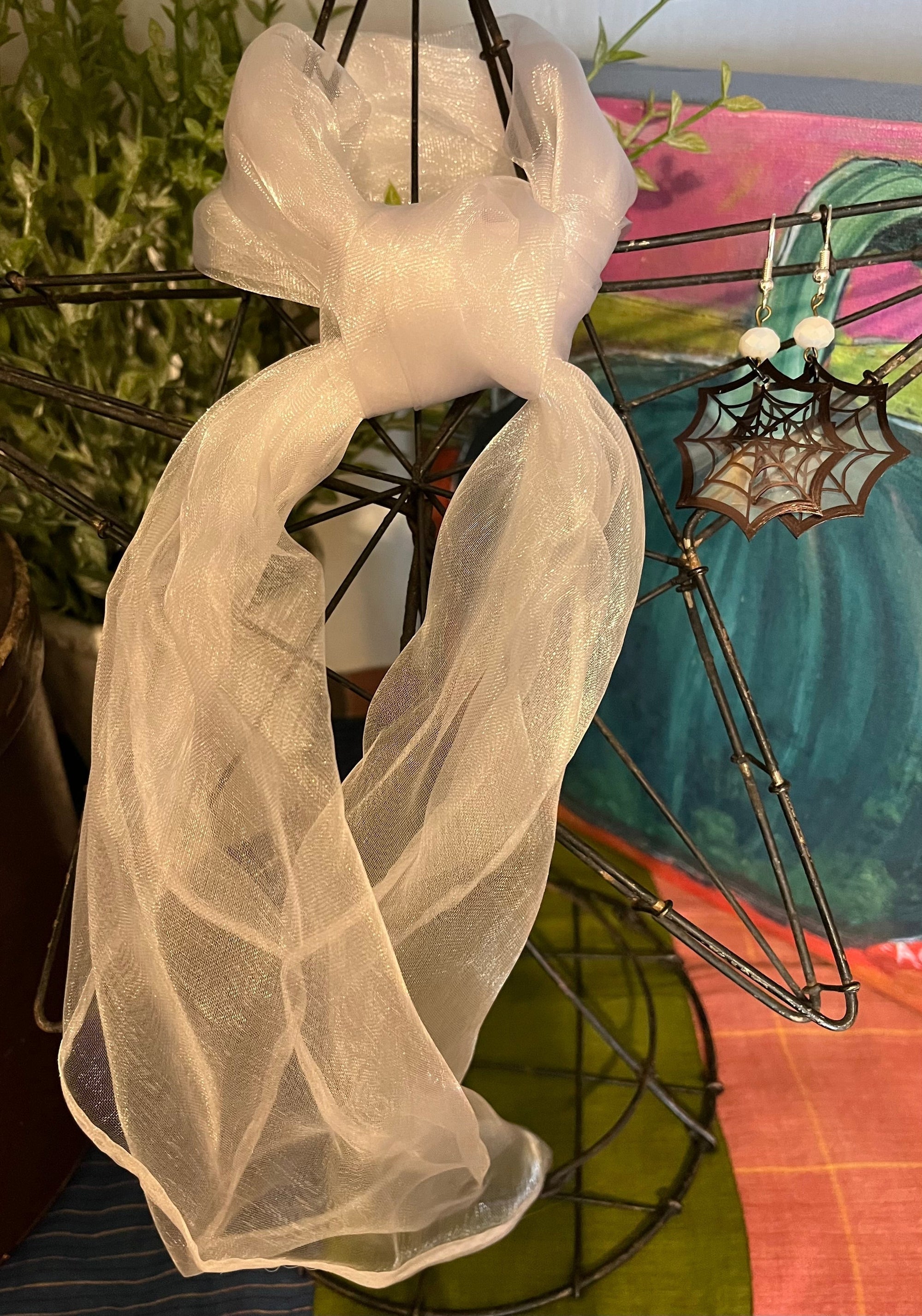 Halloween Spooky Earrings Sets - Rich Cocoa Brown Scarf &amp; Pumpkin Earrings