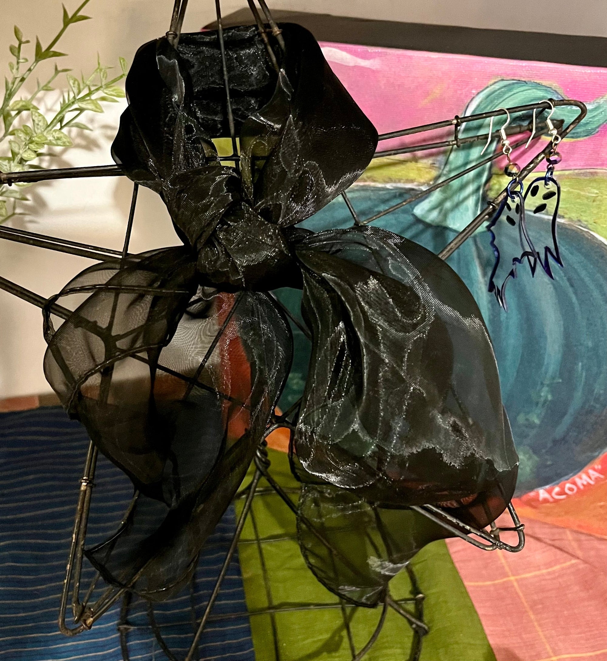 Halloween Spooky Earrings Sets - Rich Cocoa Brown Scarf &amp; Pumpkin Earrings