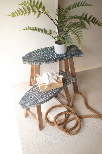 WOODEN FISH STOOLS (2 sizes)