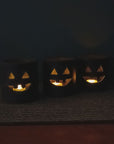 Black Clay Jack-o-Lantern Candle Holders