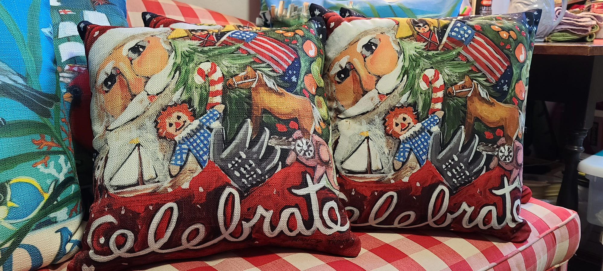 NANCY THOMAS PILLOWS - Santas - Original Celebrate