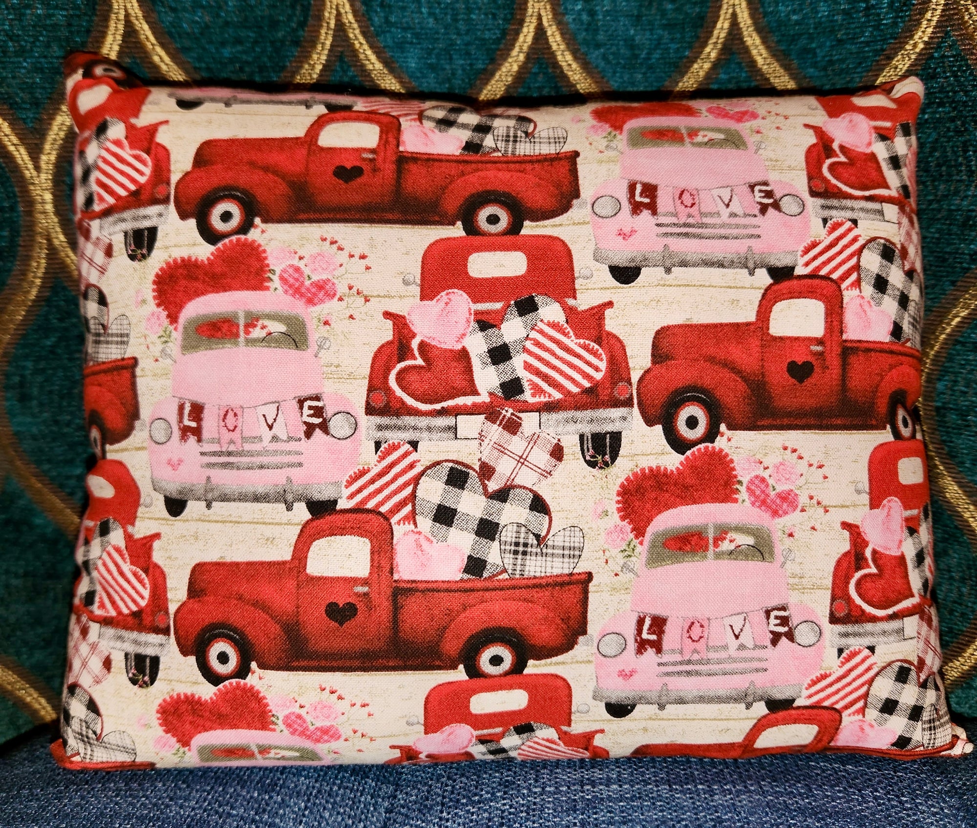 Hand-stitched Throw Pillow &quot;Farm Fresh Valentines&quot;