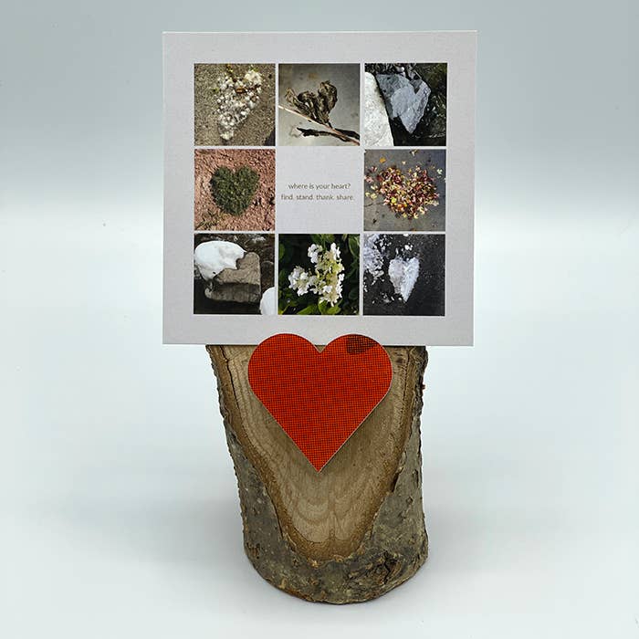 Oak Stand Photo Holder w/ Upcycled Ski Heart