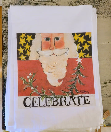 NANCY THOMAS KITCHEN TEA TOWELS - Celebrate Santa (Red)