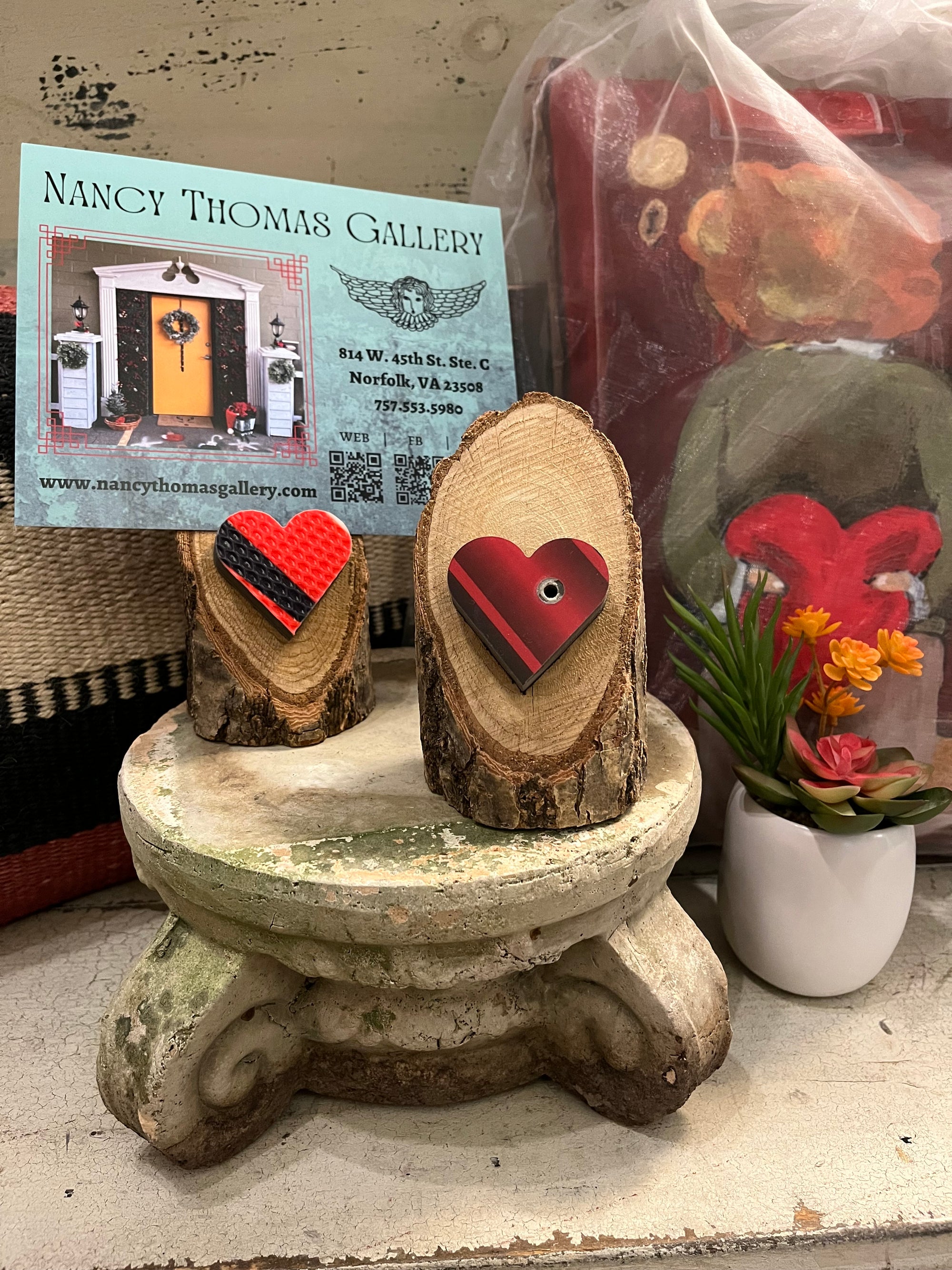 Oak Stand Photo Holder w/ Upcycled Ski Heart