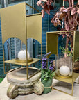 VERSATILE GLASS HURRICANE WITH ANTIQUE BRASS METAL STAND