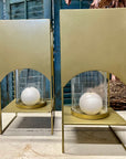 VERSATILE GLASS HURRICANE WITH ANTIQUE BRASS METAL STAND