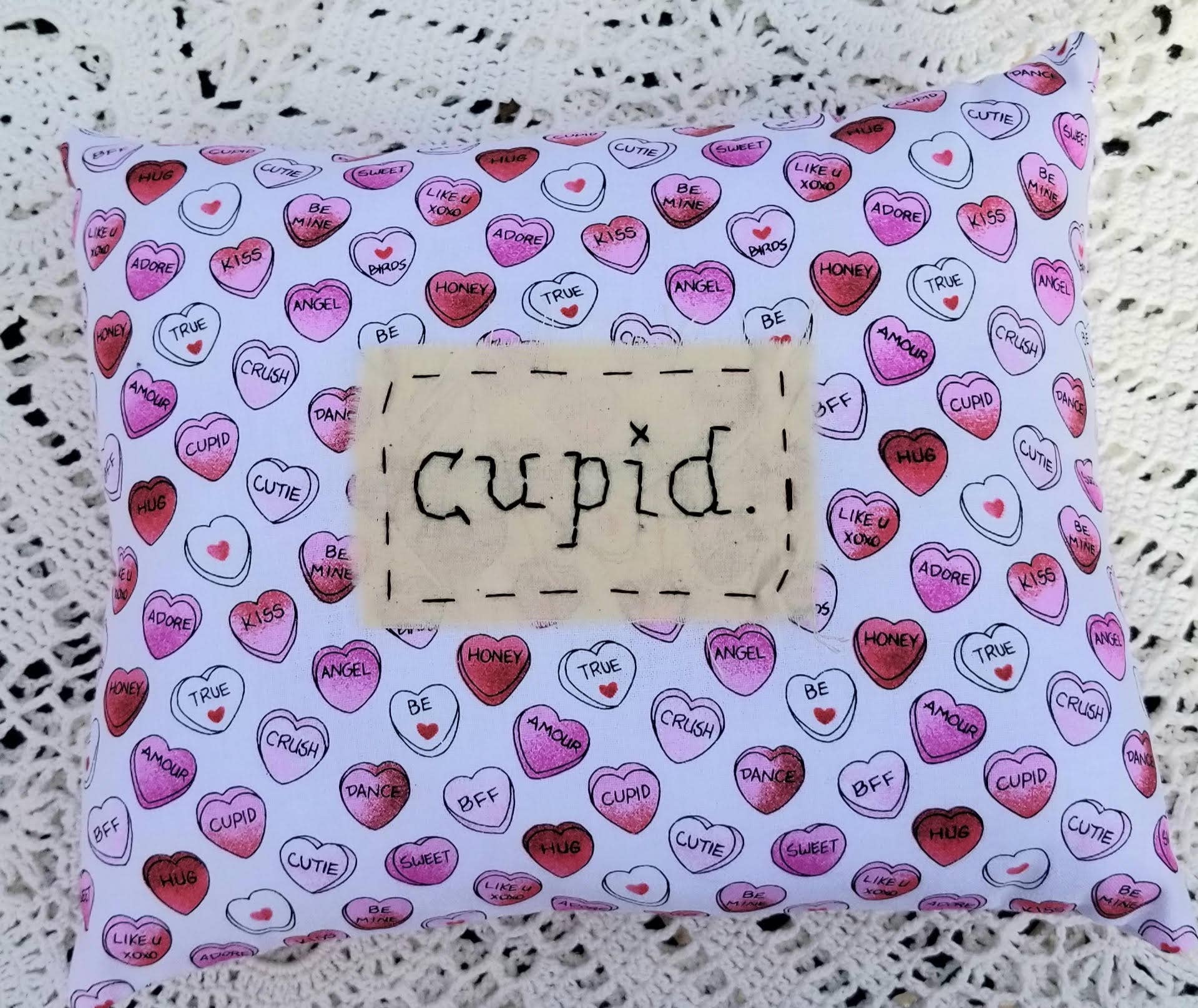 Hand-stitched Throw Pillow &quot;Cupid&quot;